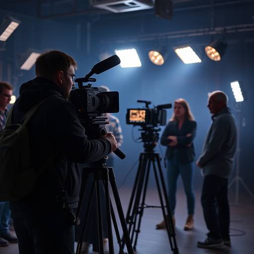 Équipe de tournage travaillant sur un plateau