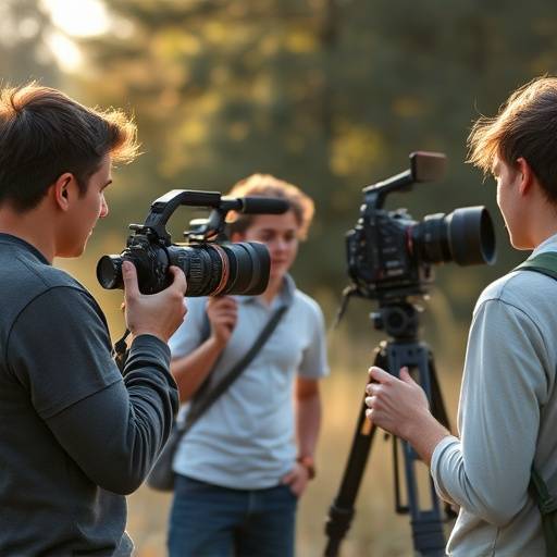 Étudiants réalisant un film